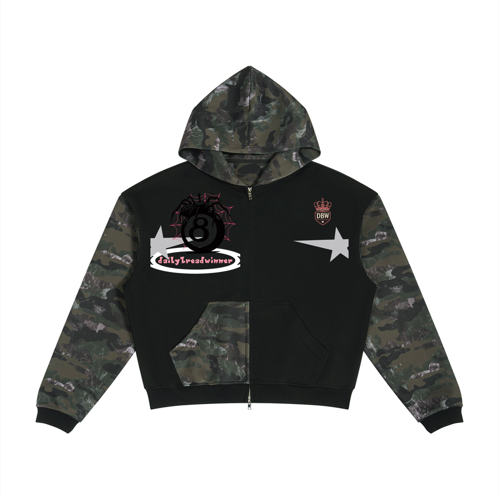 Unisex Colorblock Camo Full Zip Boxy Hoodie