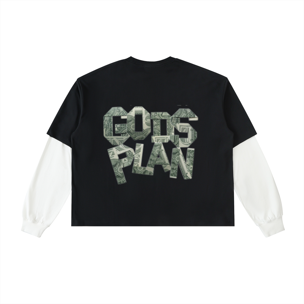 Layered Contrast Sleeve Cotton T-Shirt